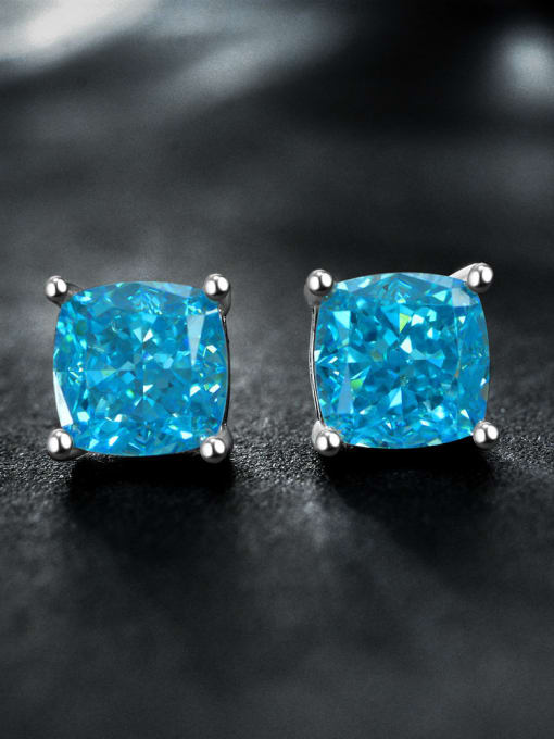 Sea blue [e 1966] 925 Sterling Silver High Carbon Diamond Geometric Dainty Stud Earring